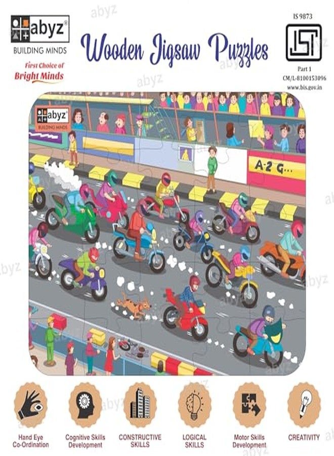 ABYZ Wooden Jigsaw Puzzle - Bike Racing Playset for Fun Educational & Little Explorers, 25-Pieces & Pack of 5 Fun Games with Multicolor | Birthday Gift for (4-6 Years) Age Kids. - Image 4